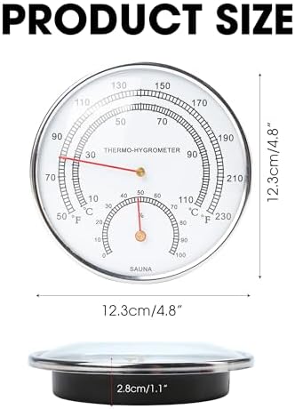 Steam Room Thermometer, Sauna Fahrenheit Temperature Gauge And Hygrometer Measure, 2in1 Dial Digital Hygrothermograph Humidity Thermostat Tool Accessories for Infrared Saunas Indoor Family Hotel, 4.8"