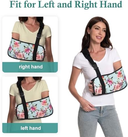 Print Arm Sling for Broken Arm, Torn Rotator Cuff, Shoulder, Elbow, Wrist Injury Support Brace for Women (Blue Rose, One Size)