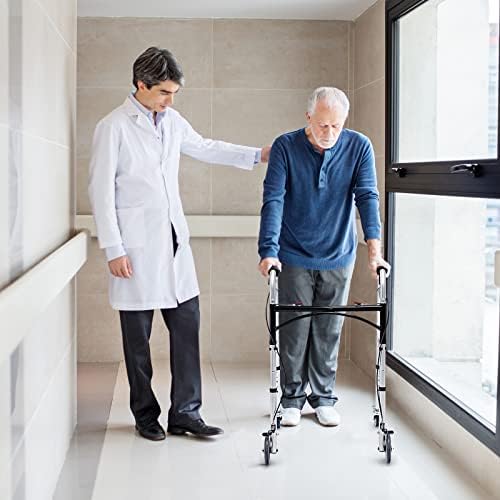 SAFSTAR 2-Button Folding Walker, Rollator Walker with Seat & Wheels, Height Adjustable Stand Up Walkers w/Brakes, Reversible Seat Cushion, Heavy Metal Frame Backrest, Upright Walkers for Seniors