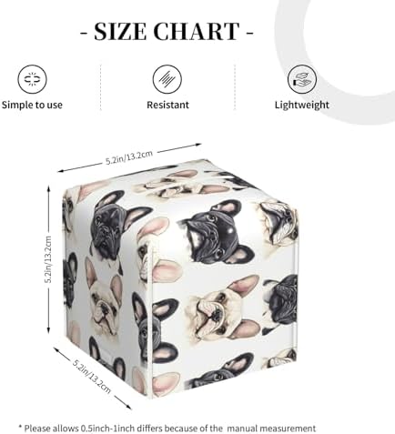 Decorative Tissue Box Cover Square - Cute French Bulldog A 1 Print Leather Cube Tissue Box Holder Paper Case, Organizer Dispenser for Modern Home & Office/Room/Bathroom Decor Aesthetic