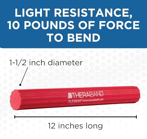 THERABAND FlexBar Resistance Bar, Light, Red Flex Therapy Bar for Physical Therapy, Wrist & Forearm Exercise Equipment, Non Slip Grip, Compact Design