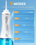 350ML Neti Pot Sinus Rinse Kit, Nasal Irrigation System with 5 Modes, 4 Nozzles, Cordless Rechargeable, IPX7 Waterproof, Nose Cleaner for Sinus Relief (350ML 40 Salt Packets)
