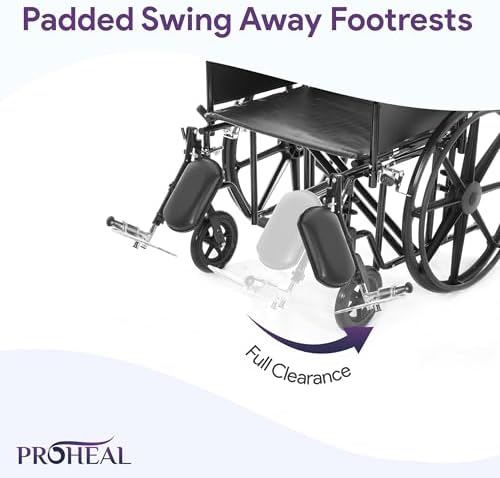 26 Inch Bariatric Wheelchair for Adults - Removable Full Length Armrests, Swing Away Footrests, Adjustable Height - 500+ lbs Capacity Extra Wide Wheelchair - Foldable