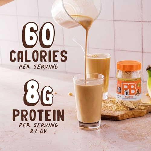 PBfit 8 Ounce Classic Peanut Butter Powder, Powdered Peanut Butter Spread From Real Roasted Peanuts, 8g of Protein 8% DV, Gluten-Free, 60 calories, 87% less fat (Pack of 1)