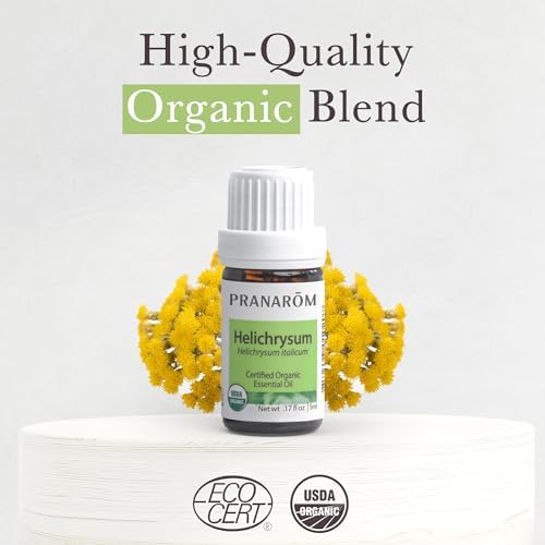 Pranarom USDA Certified Organic Helichrysum Essential Oil (5ml), 100% Pure Natural Therapeutic Grade for Skincare, Lotions, Aromatherapy, Diffusion, and Wellness