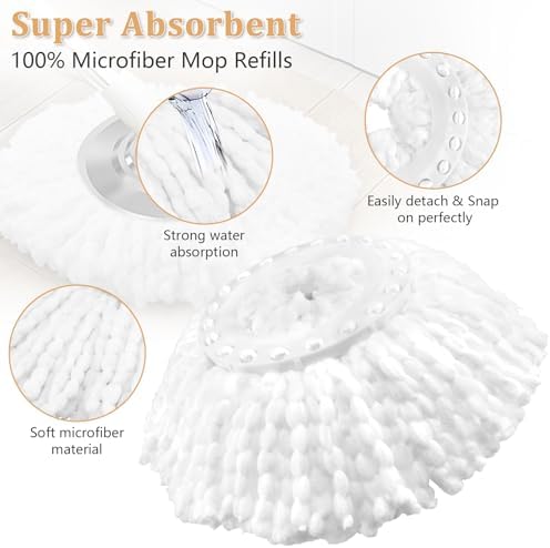 NICEMOVIC 6 Pack Spin Mop Replacement Head for 360° Spin Mop System, Standard Size Round Shape Spin Mop Replacement Head, Microfiber Refills Machine Washable and Easy Cleaning
