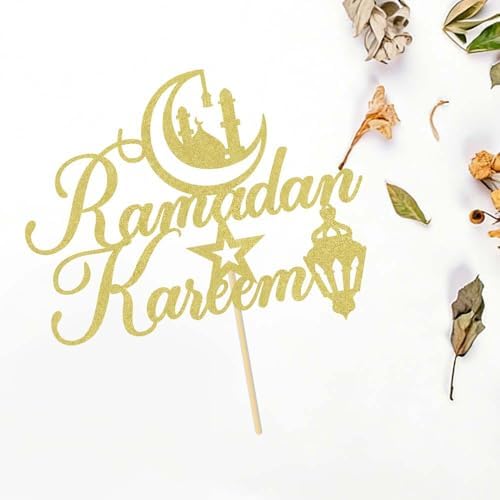 Gold Glitter Ramadan Kareem Cake Topper - Ramadan Muslim Islamic Decoration - Muslim Islam Eid Celebration Decoration