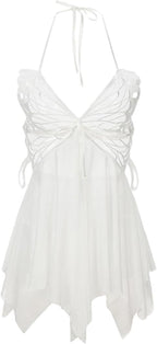 GRAYDREAM Sexy Lingerie for Women, Sexy Backless Mesh See-through Tempting Butterfly Halterneck Suspender Nightgown