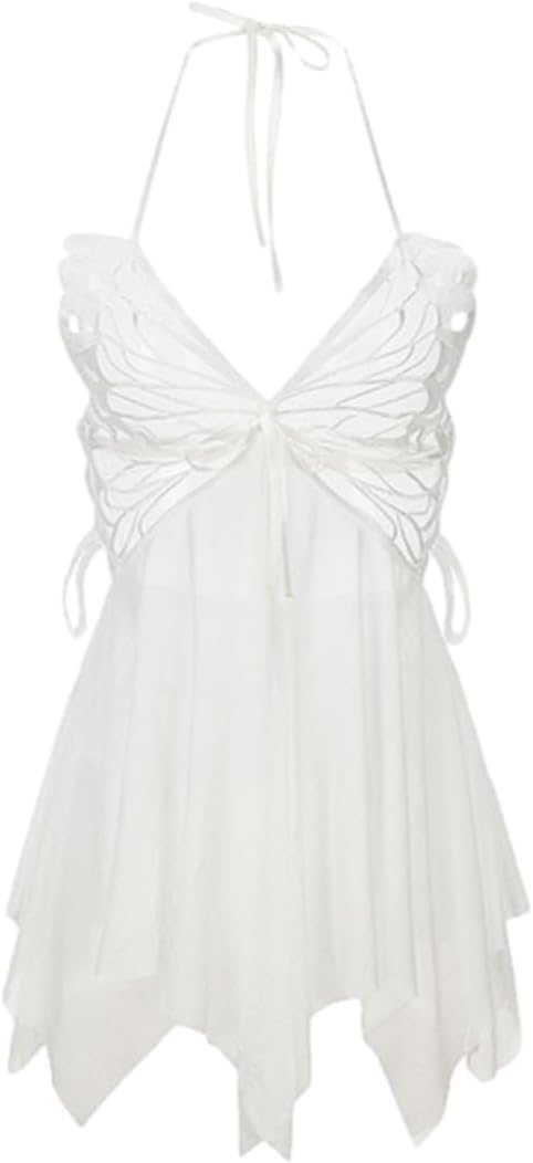 GRAYDREAM Sexy Lingerie for Women, Sexy Backless Mesh See-through Tempting Butterfly Halterneck Suspender Nightgown