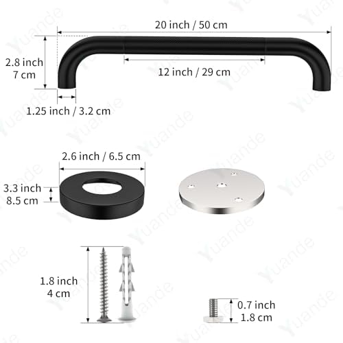 4 Pack 20 Inch Shower Grab Bar, YuanDe Black Bathroom Grab Bar Handle w/Anti-Slip Knurled Grip, Stainless Steel Bath Balance Bar,1.25" Diameter Safety Hand Rail Support,Handicap Injury Elderly Senior
