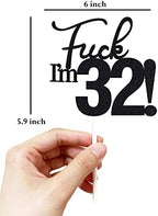 32 Funny Birthday Cake Toppers - Black Glitter, For Men & Women, 32nd Birthday Decorations