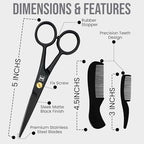 Mustache & Beard Scissors for Men – Professional 5" Stainless Steel Grooming Kit with Comb & Travel Case – Sharp Facial Hair Trimming Tool for Mustache, Beard, Nose & Eyebrows