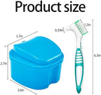 Denture Cups for Soaking Dentures, Partial Denture Holder Case Retainer Mouthguard Cleaning Box Case with 2 Small Brushes - Blue and Dark Blue