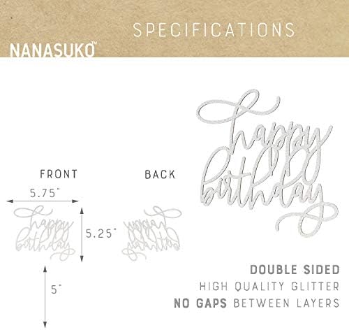Modern Cursive Cake Topper - happy birthday - Double Sided Silver Glitter - Premium Quality Made in USA