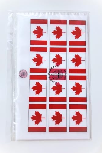 Canadian Flag Cupcake Toppers, Country Flags Of The World Patriotic Decorations for Cake Decorating, Canada Day Edible Cake Decorations, Around the World Party 24 4cm x 3cm PRECUT