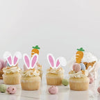 24 Pack Easter Bunny Cupcake Toppers, Glitter Rabbit Ears Cupcake Topper, Ear Cupcake Topper for Easter Theme Birthday Baby Shower Rabbit Party Supplies