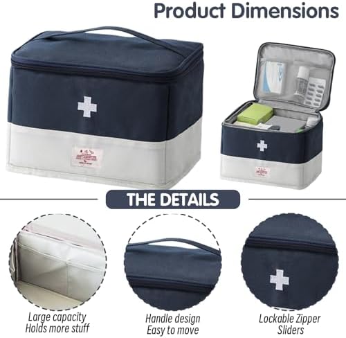 Medicine Travel Bag Organizer, Empty First Aid Box, for Home, Travel, Camping, Car, Hiking & Outdoor Emergencies, Travel Medicine Kit