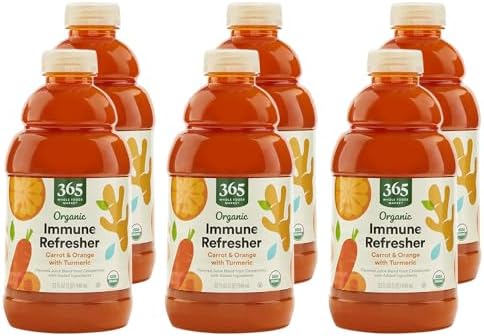 365 by Whole Foods Market, Organic Carrot and Orange Juice with Turmeric, Immune Refresher, 32 Fl Oz (Pack of 6)