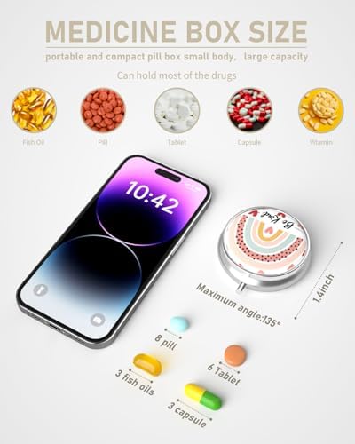 Pill Box, 3 Compartment Portable Travel Medicine Box with Mirror, Compact and Cute, Fits in Purse and Pocket, Medicine and Vitamin Organizer (Rainbow)