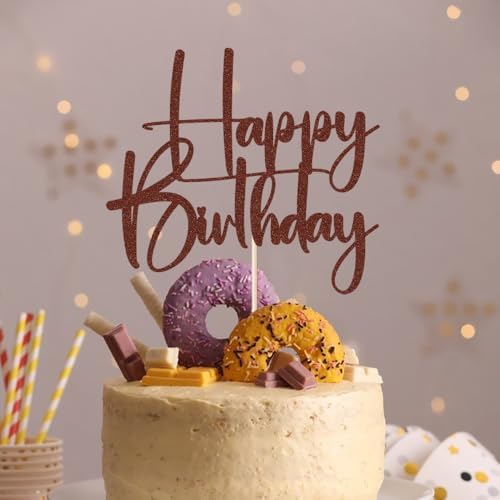brown Happy Birthday Cake Topper, Happy Birthday Cake Bunting Deco, Baby Gender Reveal Party/Anniversary Party Decoration Supplies (6)