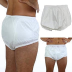 Adult Pull on Plastic Pants Waterproof Quiet Incontinence Safety Pants Anti-Side Leakage Diaper Covers Reusable,White,S