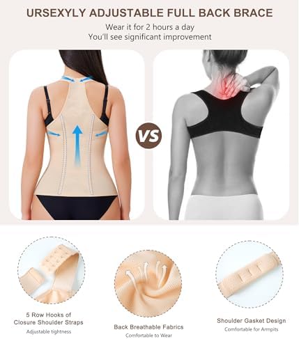 URSEXYLY Back Brace Posture Corrector for Women Adjustable Full Back Support Shoulder Straightener Upper and Lower Back Pain Relief(Beige,L)