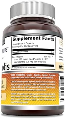 Amazing Formulas Bee Propolis Supplement | 600 Mg Per Serving | 120 Capsules | Non-GMO | Gluten Free | Made in USA