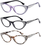 EYEURL 3-Pack Cat Eye Reading Glasses for Women Blue Light Glasses Fashion Computer Readers with Spring Hinge Anti-Glare Readers for Women 1.5