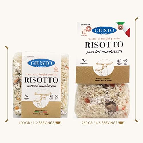 Giusto Sapore Italian Risotto - Porcini Mushroom - All Natural, Gluten Free, No Added Salt - Premium Gourmet 3-4 Serving Size, 8.81 oz - Imported from Italy and Family Owned