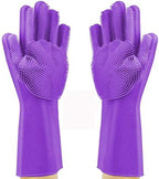 Silicone Dishwashing Gloves, Pet Grooming Rubber Scrubbing for Dishes, Sponge Wash Cleaning with Scrubbers (13.6" L)