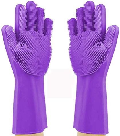 Silicone Dishwashing Gloves, Pet Grooming Rubber Scrubbing for Dishes, Sponge Wash Cleaning with Scrubbers (13.6" L)