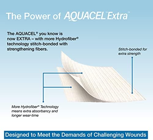 ConvaTec AQUACEL Extra 2"x2" Hydrofiber Absorbant Dressing for Moderate to Highly Exuding Wounds, Non-Woven Two-Dimensional Strengthening Fibers, Square, 10ct Box
