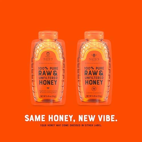 Nate's Honey Minis - Single-Serve 100% Pure, Raw & Unfiltered Honey - 0.49oz Packets, 20ct box