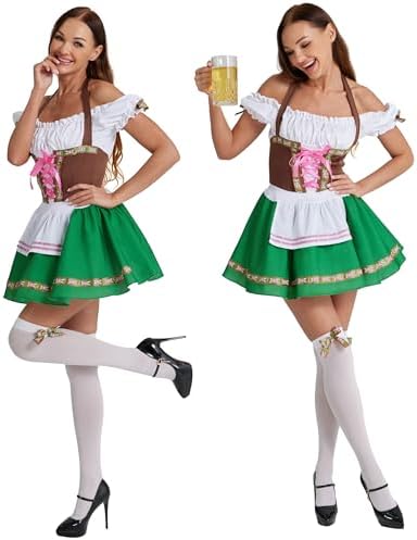 Maxim Party Supplies Women's Oktoberfest Outfit - Bavarian Maid Dress with Stockings & Bows - Dirndl Style German Dress