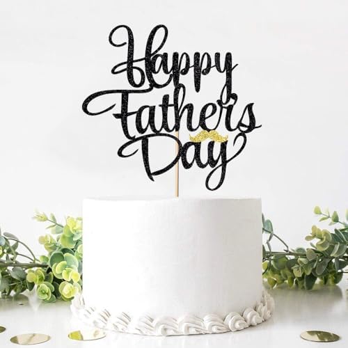 Glitter Happy Father's Day Cake Topper for Happy Birthday Cake Decorations, Dad Birthday Themed Decoration for Father Day Birthday Party Decorations supplies (Black)