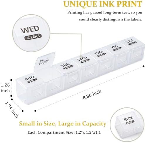 Monthly Pill Organizer, 28 Day Pill Box 1 Time a Day with Dust-Proof Case, Large 4 Weeks a Month Pill Case Container, Daily Vitamin Case Box for Pills/Medicine/Fish Oil/Supplements（White）