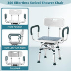 Swivel Shower Chair with Arms and Back, 500 lbs Heavy Duty Shower Seat for Inside Shower Stall and Bathtub, Height Adjustable Safety Bath Seat for Elderly, Adults, Handicap and Disabled