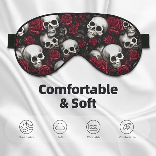 Skulls and Red Roses Sleep Mask Eye Mask with Adjustable Strap Eye Sleep Shade Cover Blocks Light for Women Men Airplane Travel Nap