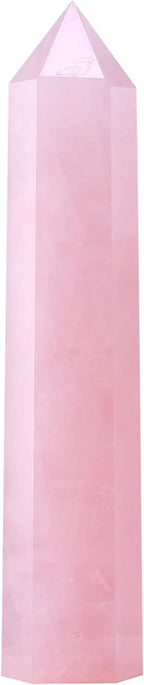 Apengshi Large Rose Quartz Natural Healing Crystal Tower 5.9"-6.3" 6 Faceted Single Point Love Energy Charger Crystal Wand Stone Meditation Home Decor Collection Gift