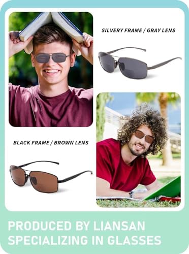 LianSan 2 Packs Premium Metal Bifocal Sunglasses for Men Women Retro Top Clear Sun Readers with UV Protection(Multicolor,2.00x)