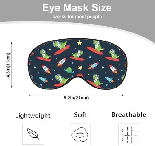 Astronaut Dinosaur Sleep Eye Mask Eye Cover Rex Tyrannosaurus Space Surf Funny Animal Silk Eye Mask for Sleeping with Adjustable Strap for Travel Nap Shift Work Office