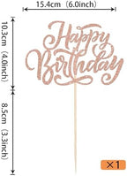 Rsstarxi 1 Pack Happy Birthday Cake Topper Glitter Boys Girls Cake Pick Decoration for Happy Birthday Theme Men Women Anniversary Party Cake Decorations Rose Gold