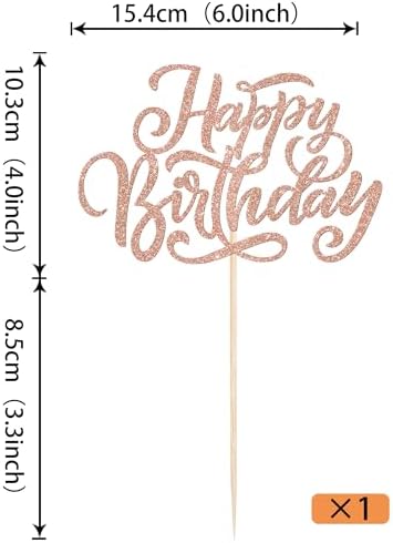 Rsstarxi 1 Pack Happy Birthday Cake Topper Glitter Boys Girls Cake Pick Decoration for Happy Birthday Theme Men Women Anniversary Party Cake Decorations Rose Gold