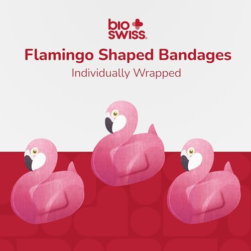 BioSwiss Bandages, Flamingo Shaped Self Adhesive Bandage Set, Latex Free, Sterile Wound Care, 24 Count