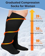 Wide Calf Plus Size Compression Socks for Women Men Knee High Socks for Nurses Flying Pregnant Sports, 15-20 mmHg, 3 Pairs