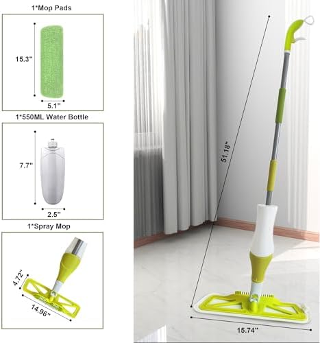 360°Rotating Spray Mop,Dust Mop with Water Spray Bottle for Floor Cleaning,Reusable Washable Microfiber Pads for Hardwood Tile Floors