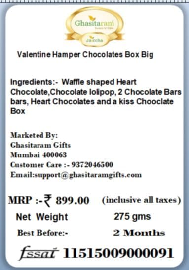 Jaiccha Ghasitaram Valentines Gift for Girlfriend/Boyfriend/Husband and Wife Valentine Hamper Chocolates Box Big