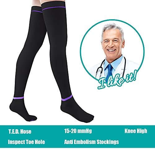 T.E.D. Anti Embolism Stockings Thigh High Knee High for Women Men, 15-20 mmHg Compression TED Hose with Inspect Toe Hole