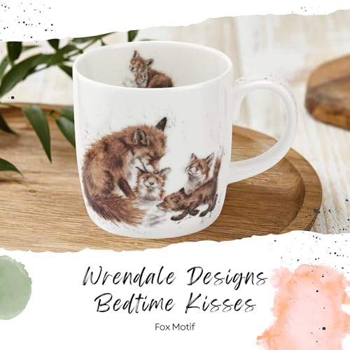 Royal Worcester Wrendale Designs Bedtime Kisses Mug | 14 Ounce Large Coffee Mug with Fox Design | Made from Fine Bone China | Microwave and Dishwasher Safe
