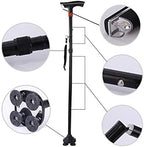 Walking Stick Elderly Folding Walking Cane Aluminum Support Crutches Telescopic Anti Slip Four Leg Adjustable Stick with LED Light SOS Alarm